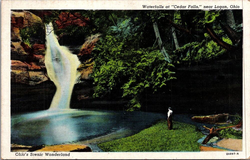 Waterfalls At Cedar Falls Near Logan OH Vintage Postcard SP17-16